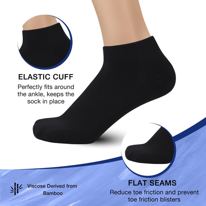 SERISIMPLE Thin Viscose Bamboo Low Cut Ankle Socks Men Thin Breathable Sock Comfort Cool Softy Sock 5 Paris(Large, Black) - Image 2